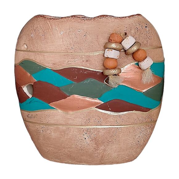 Vintage MAACK Co. Mexican Vase Hand Painted Southwestern RARE Shape - Picture 1 of 4